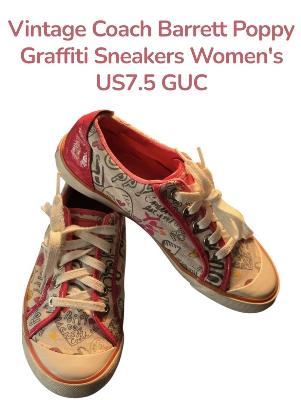 Coach Barrett Poppy Graffiti Low-Top Sneakers in Pink, Cream, Orange Women's 7.5